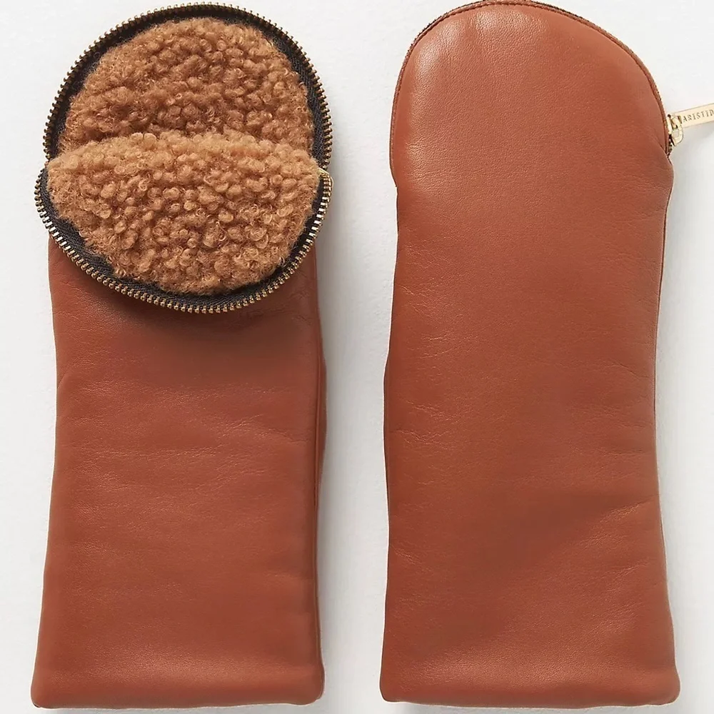 Anthropologie Aristide Brown Leather Mittens New